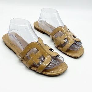 Sam‎ Edelman Bay Slide Sandals Women's 10M Patent Leather Double "E" Almond
